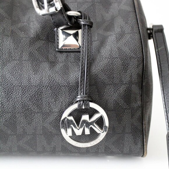 Michael Kors Grayson Medium Satchel Black Signature MK Monogram Logo Handbag - Picture 5 of 15